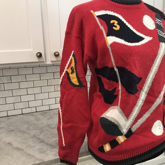 Vintage Linksport Sweater Womens Medium Golf Intarsia Novelty 90s Austads Retro - Picture 3 of 7